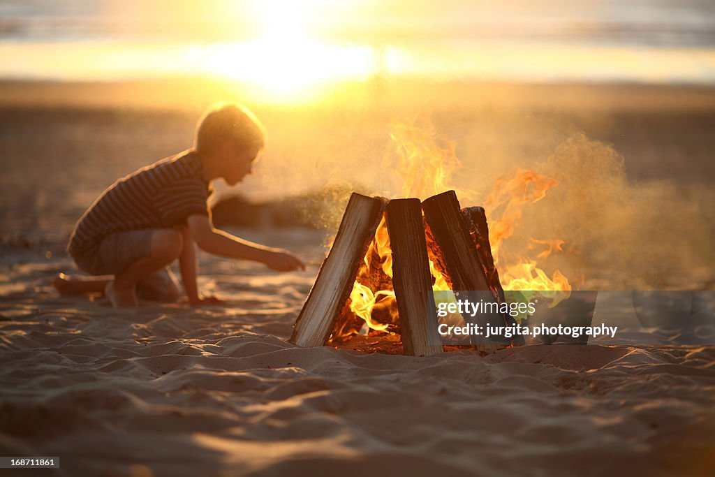 Camp fire at the beach