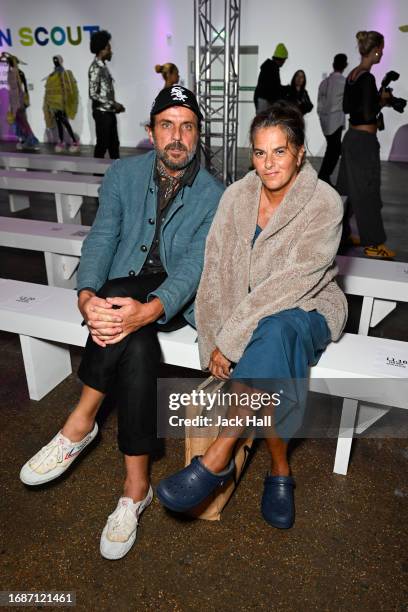 Andreas Kronthaler and Tracey Emin attend the Pam Hogg show during London Fashion Week September 2023 at Protein Studios on September 17, 2023 in...