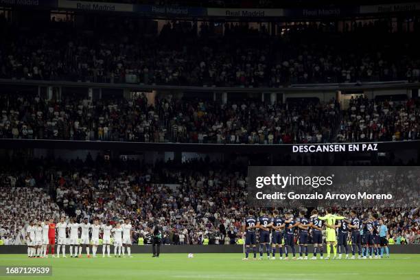 Players, fans and officials hold a minutes silence in memory of the victims of the earthquakes in Morocco and Libya prior to the LaLiga EA Sports...