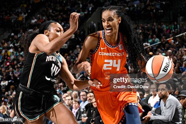 DeWanna Bonner of the Connecticut Sun dribbles the ball during the game against the New York Liberty during round two game four of the 2023 WNBA...