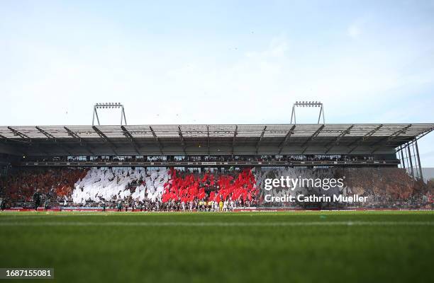 Choreographie shown by the supporters of FC St. Pauli prior to the Second Bundesliga match between FC St. Pauli and Holstein Kiel at Millerntor...