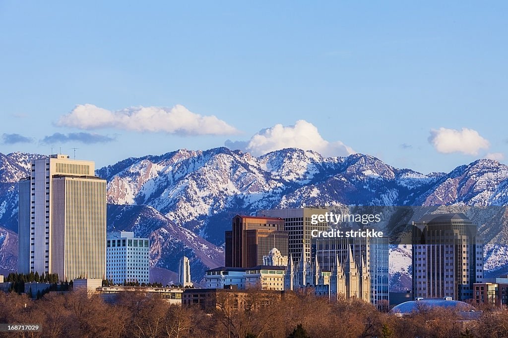 Salt Lake City Skyline in Early Spring with Copy Space