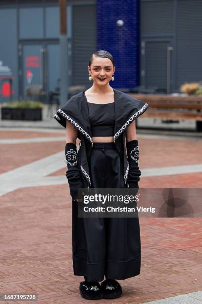 Actress Maisie Williams is seen outside Simone Rocha during London Fashion Week September 2023 on September 17, 2023 in London, England.