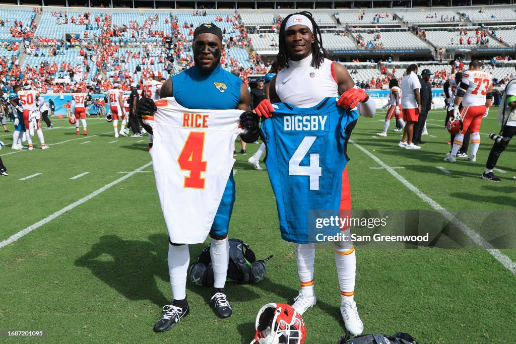Rashee Rice Ras Rashee Rice of the Kansas City Chiefs and Tank Bigsby of the... News ...