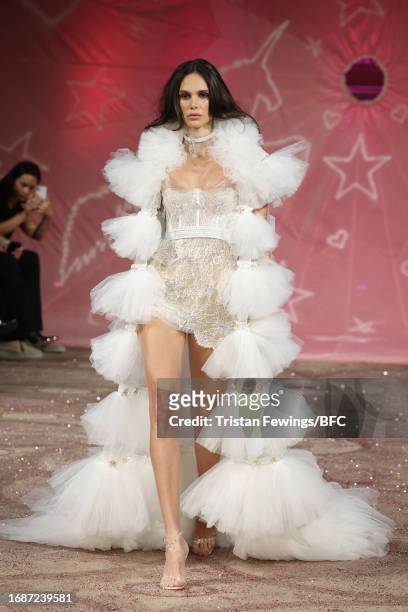 Model walks the runway at the Aadnevik show during London Fashion Week September 2023 at the on September 17, 2023 in London, England.