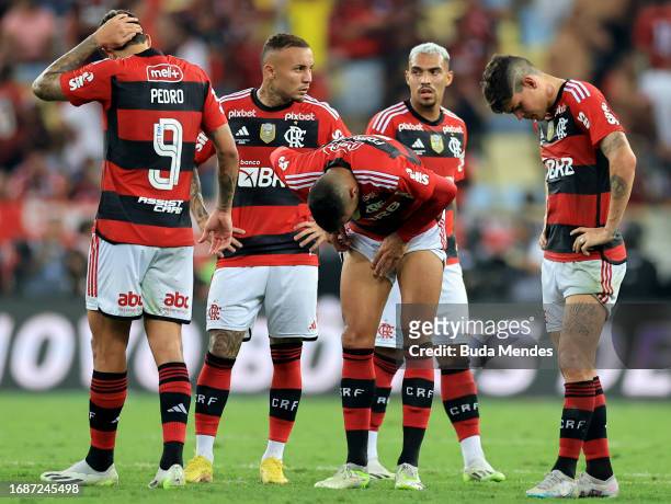 Ayrton Lucas of Flamengo is disapointed with teammates after the defeact during the first leg of Copa Do Brasil 2023 final between Flamengo and Sao...