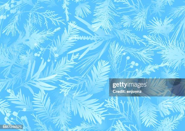 ilustrações de stock, clip art, desenhos animados e ícones de seamless blue christmas frosty plants winter design - galhinhos