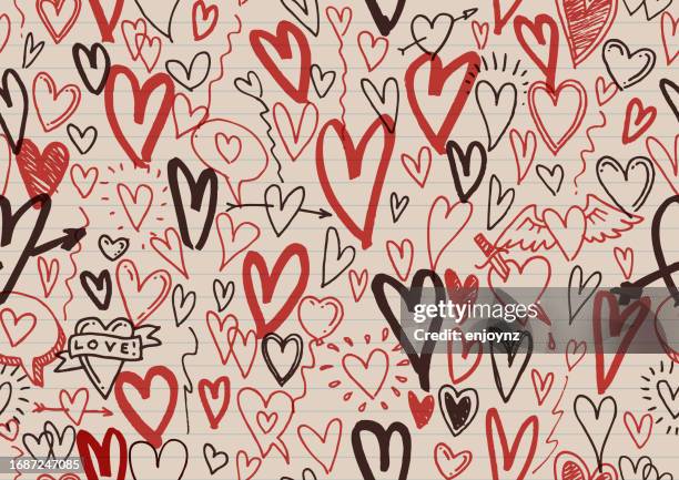 illustrations, cliparts, dessins animés et icônes de cœurs d’amour griffonnages et dessins - échantillon de tissu