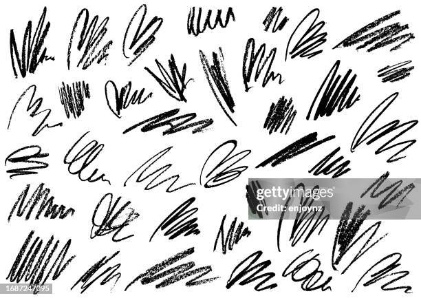 ilustrações de stock, clip art, desenhos animados e ícones de black crayon scribbled doodle lines - lápis de cera