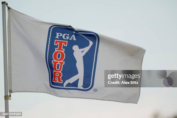 Tour flag near the putting green during the final round of the Simmons Bank Open for the Snedeker Foundation at The Grove on September 17, 2023 in...