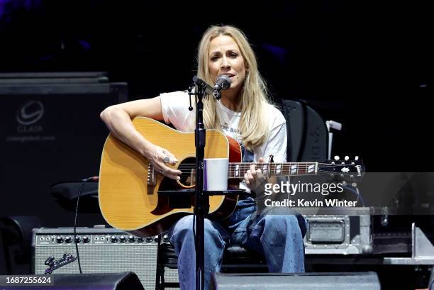 Sheryl Crow performs onstage during Day 1 of Eric Clapton's Crossroads Guitar Festival at Crypto.com Arena on September 23, 2023 in Los Angeles,...