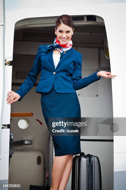 beautiful air stewardess - air stewardess stockfoto's en -beelden