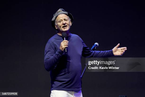 Bill Murray speaks onstage during Day 1 of Eric Clapton's Crossroads Guitar Festival at Crypto.com Arena on September 23, 2023 in Los Angeles,...