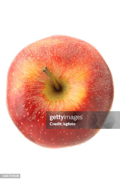 red apple isolated on white from high angle view - appel stockfoto's en -beelden