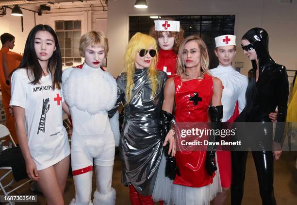 Pam Hogg, Alice Dellal with models attend the Pam Hogg show during London Fashion Week September 2023 at New Inn Yard on September 17, 2023 in...