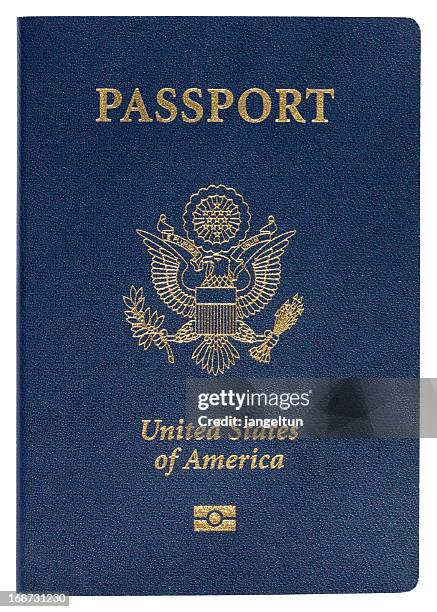 blue united states of america passport on white background - passport stock pictures, royalty-free photos & images