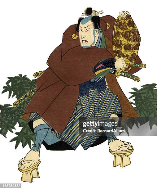 ilustraciones, imágenes clip art, dibujos animados e iconos de stock de japonesa tradicional woodblock impresión de actor - arte-xilográfico-en-estilo-oriental