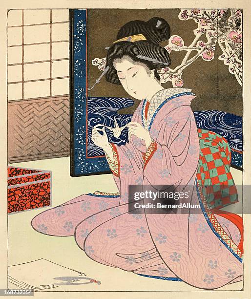 illustrations, cliparts, dessins animés et icônes de japonaise en bois d'une femme de l'origami - estampe japonaise