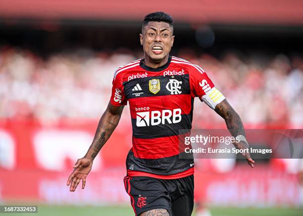 Bruno Henrique of Flamengo celebrates after scoring the team's first goal during the second leg of Copa Do Brasil 2023 final match between Sao Paulo...