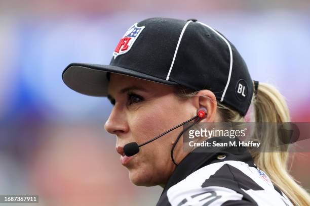 Referee Sarah Thomas during the game between the San Francisco 49ers and Los Angeles Rams at SoFi Stadium on September 17, 2023 in Inglewood,...