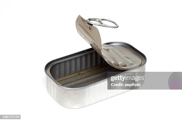 opened empty sardine can - empty cans stock pictures, royalty-free photos & images