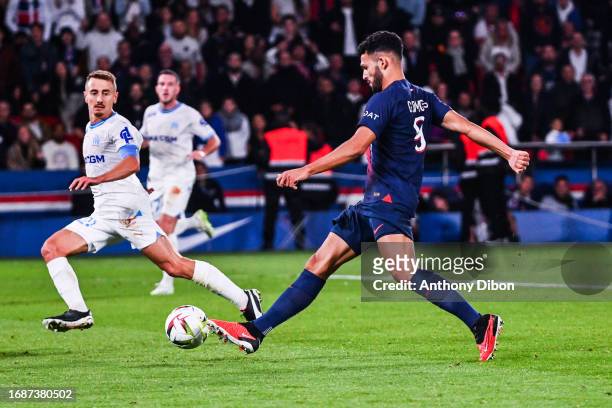 Goncalo RAMOS of PSG scores his second goal during the Ligue 1 Uber Eats match between Paris Saint-Germain Football Club and Olympique de Marseille...