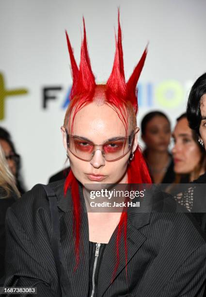 Guest attends the Pam Hogg during London Fashion Week September 2023 at the Protein Studios on September 17, 2023 in London, England.