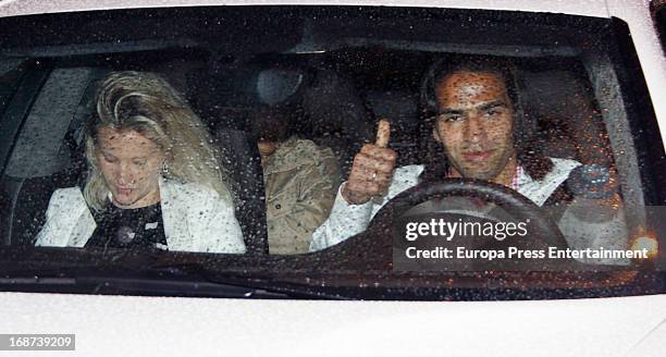 Atletico de Madrid football player Radamel Falcao and her wife Lorelei Taron, are seen leaving a restaurant on May 13, 2013 in Madrid, Spain.