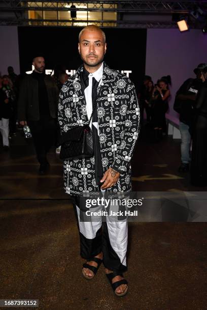 Ryan Lanji wearing Edward Crutchley attends the Pam Hogg during London Fashion Week September 2023 at the Protein Studios on September 17, 2023 in...