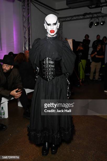 Guest attends the Pam Hogg during London Fashion Week September 2023 at the Protein Studios on September 17, 2023 in London, England.