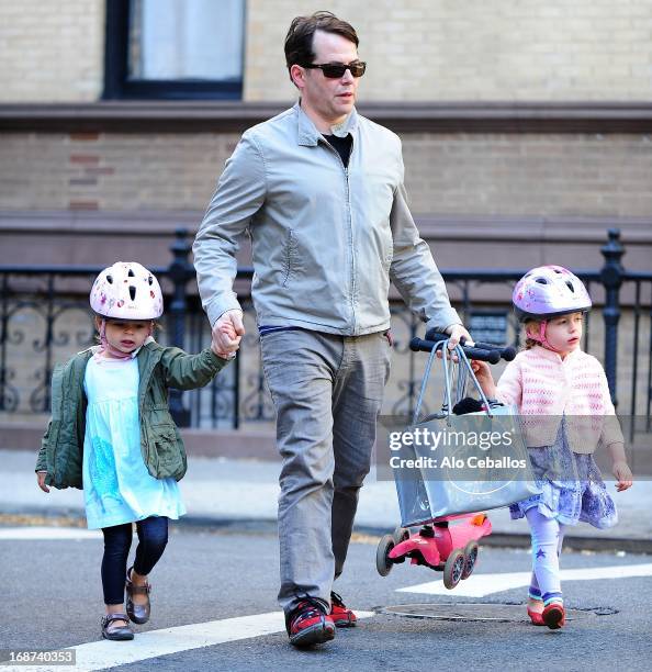 Matthew Broderick, Marion Loretta Elwell Broderick and Tabitha Hodge Broderick are seen in the West Village on May 14, 2013 in New York City.