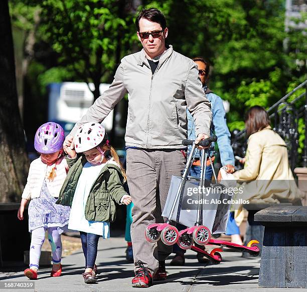 Matthew Broderick, Marion Loretta Elwell Broderick and Tabitha Hodge Broderick are seen in the West Village on May 14, 2013 in New York City.