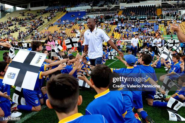 Faustino Asprilla celebrates the twentieth anniversary of the conquest of the Cup Winner's Cup at Wembley prior to the Serie A match between Parma FC...