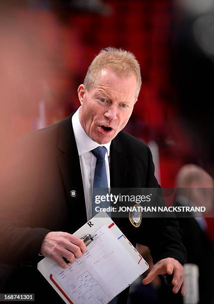 Norway's head coach Roy Johansen reacts during the preliminary round match Czech Republic vs Norway at the 2013 IIHF Ice Hockey World Championships...