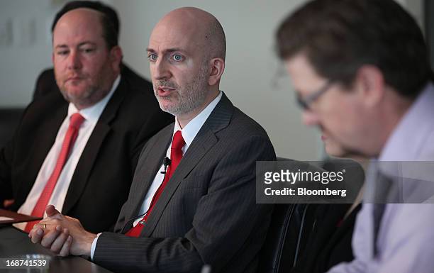 Richard Bejtlich, chief security officer of Mandiant Corp., center, discusses cybersecurity during an interview in Washington, D.C., U.S. On Tuesday,...