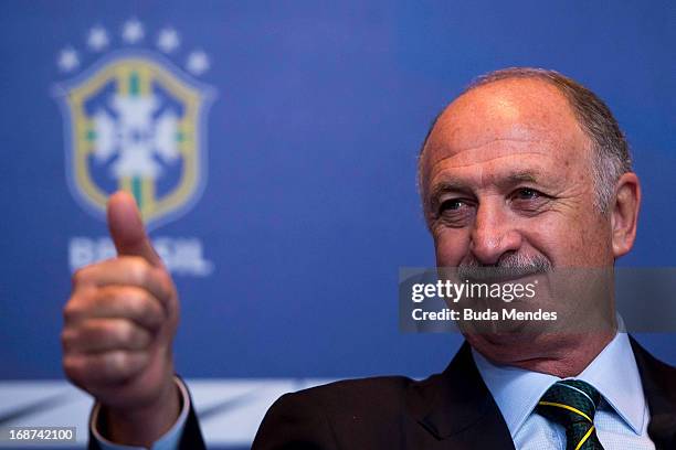 Brazilian national football team coach, Luiz Felipe Scolari, holds a press conference to announce the national squad for Confederations Cup at...