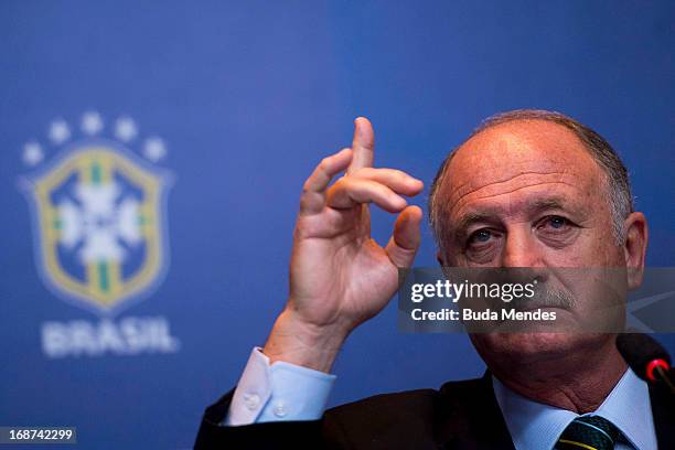 Brazilian national football team coach, Luiz Felipe Scolari, holds a press conference to announce the national squad for Confederations Cup at...