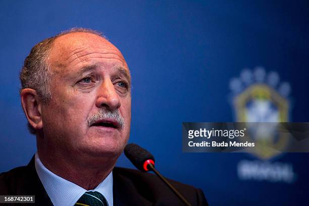Brazilian national football team coach, Luiz Felipe Scolari, holds a press conference to announce the national squad for Confederations Cup at...