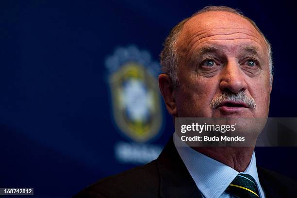 Brazilian national football team coach, Luiz Felipe Scolari, holds a press conference to announce the national squad for Confederations Cup at...