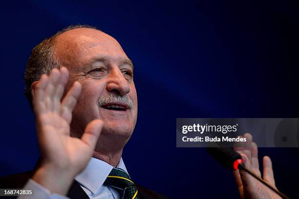 Brazilian national football team coach, Luiz Felipe Scolari, holds a press conference to announce the national squad for Confederations Cup at...