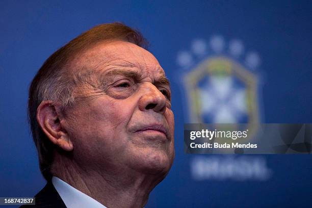 President of CBF, Jose Maria Marin, during a press conference to announce the national squad for Confederations Cup at Sofitel Hotel on May 14, 2013...