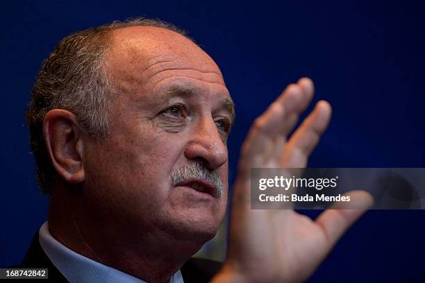 Brazilian national football team coach, Luiz Felipe Scolari, holds a press conference to announce the national squad for Confederations Cup at...