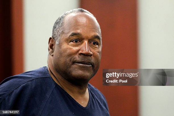 Simpson stands during a break during the second day of evidentiary hearing in Clark County District Court on May 14, 2013 in Las Vegas, Nevada....