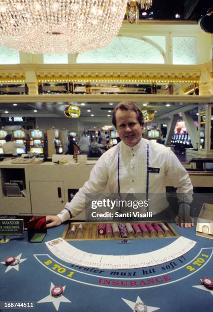 Blackjack Table Harrahs Casino on January 3, 1996 in Las Vegas, Nevada.