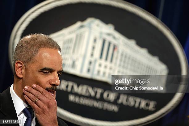 Attorney General Eric Holder holds a news conference about efforts by the Justice Department and the Health and Human Services Department to combat...