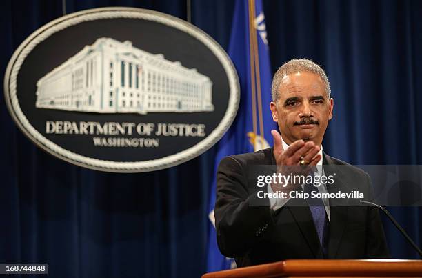 Attorney General Eric Holder holds a news conference about efforts by the Justice Department and the Health and Human Services Department to combat...