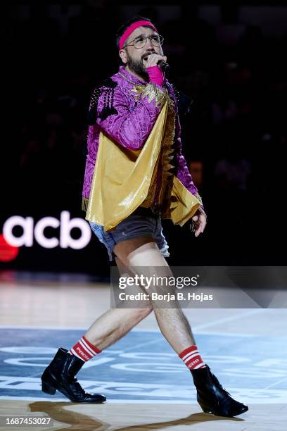 Anibal Gomez of music group Ojete Calor during Finals of Supercopa of Liga Endesa match between Real Madrid and Unicaja Malaga at Palacio de los...