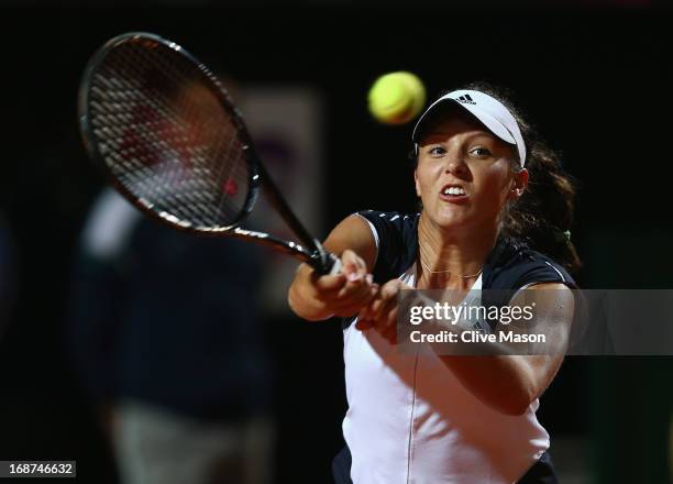 Laura Robson of Great Britain in action during her second round match against Serena Williams of the USA on day three of the Internazionali BNL...