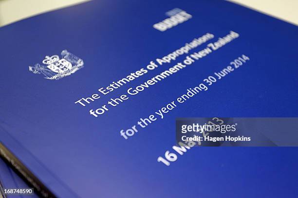 Copy of the 2013 Estimates of Appropriations are seen during the printing of the budget at Printlink on May 15, 2013 in Wellington, New Zealand. Bill...