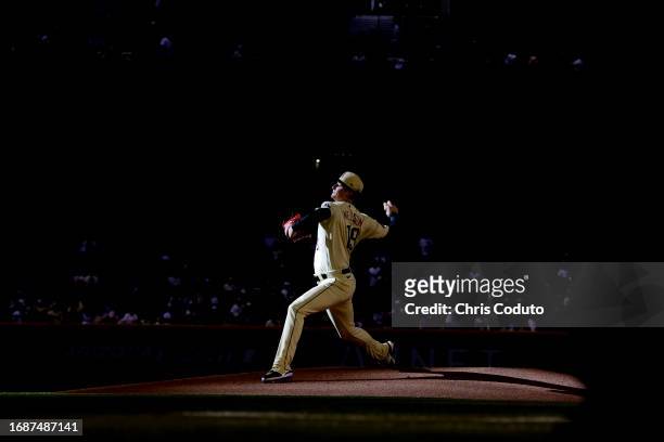 Starter Ryne Nelson of the Arizona Diamondbacks pitches against the Chicago Cubs during the first inning at Chase Field on September 17, 2023 in...